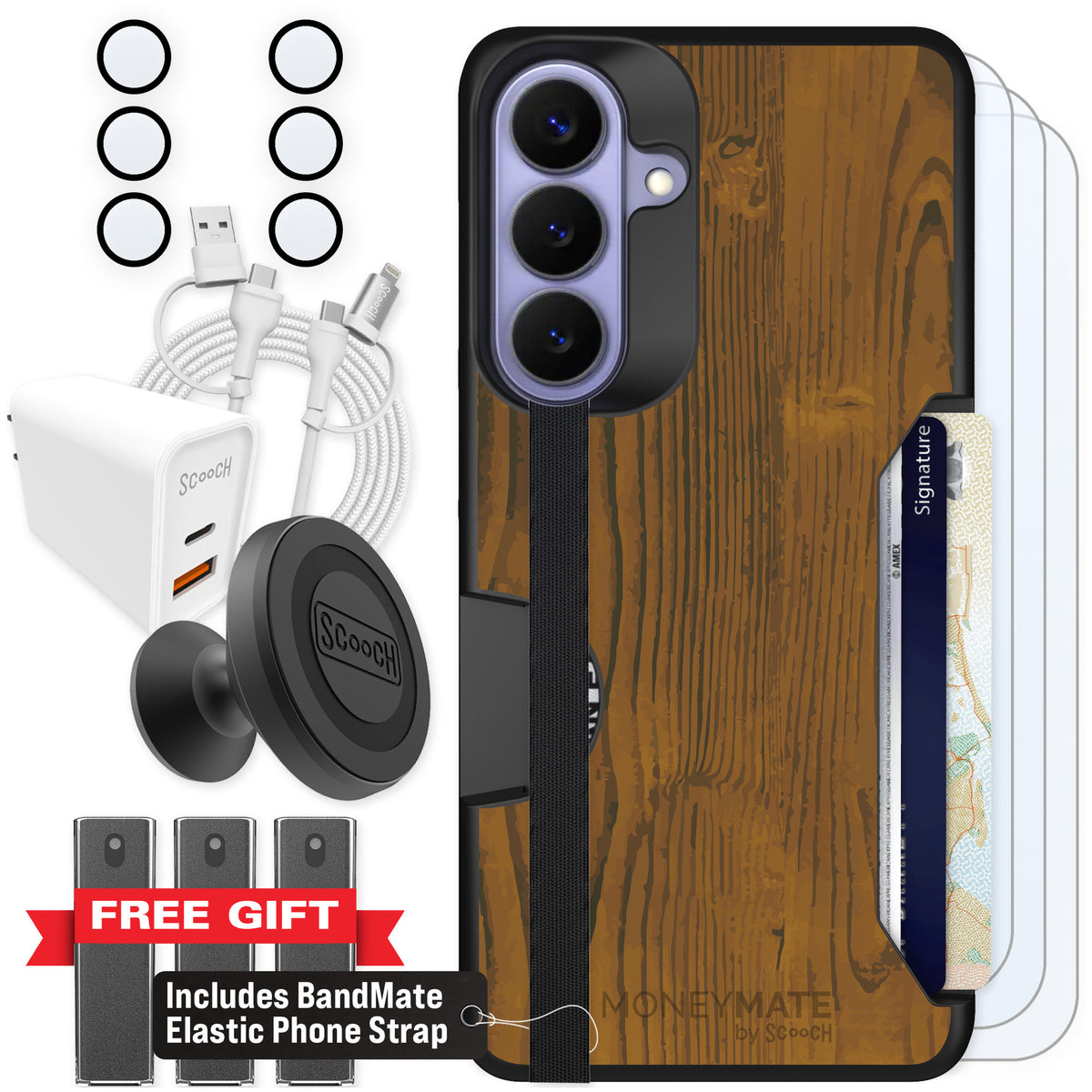 Scooch Moneymate Wood Grain for Galaxy S26+ — Ultimate Bundle