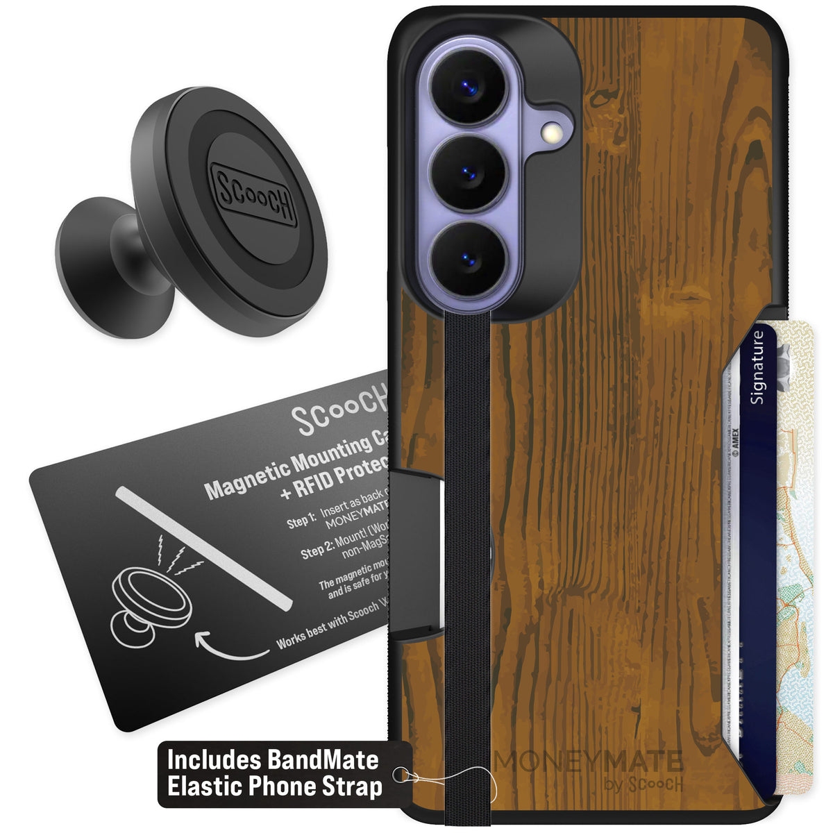 Scooch Moneymate Wood Grain for Galaxy S26 — Starter Bundle