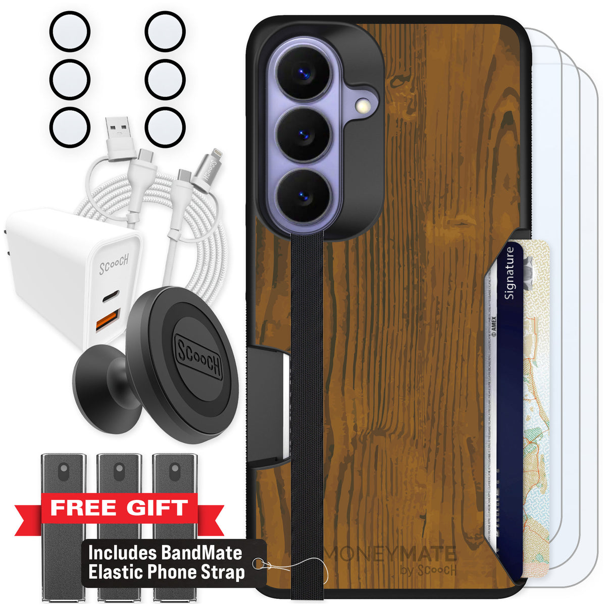Scooch Moneymate Wood Grain for Galaxy S26 — Ultimate Bundle