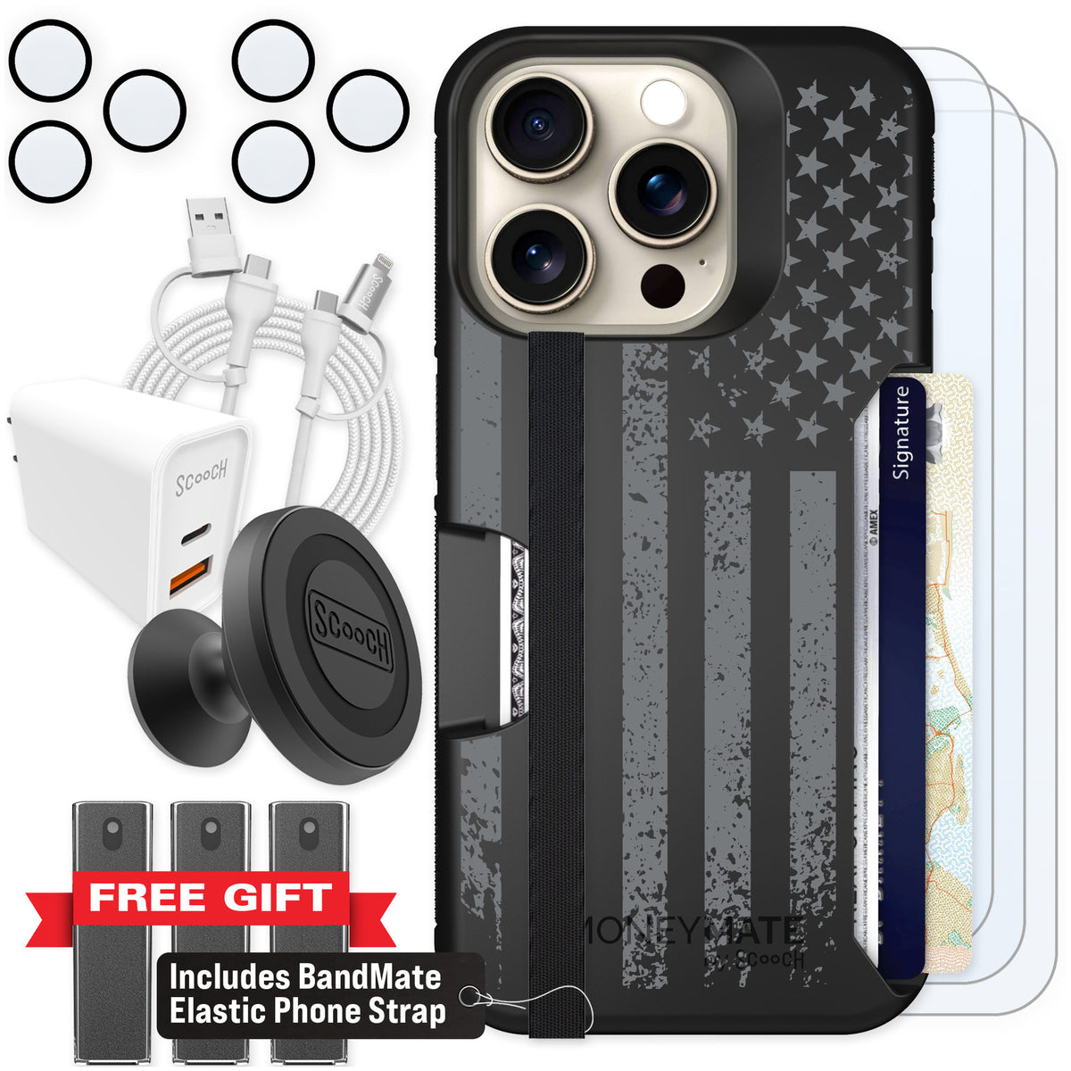 Scooch Moneymate Weathered Glory for iPhone 15 Pro — Ultimate Bundle