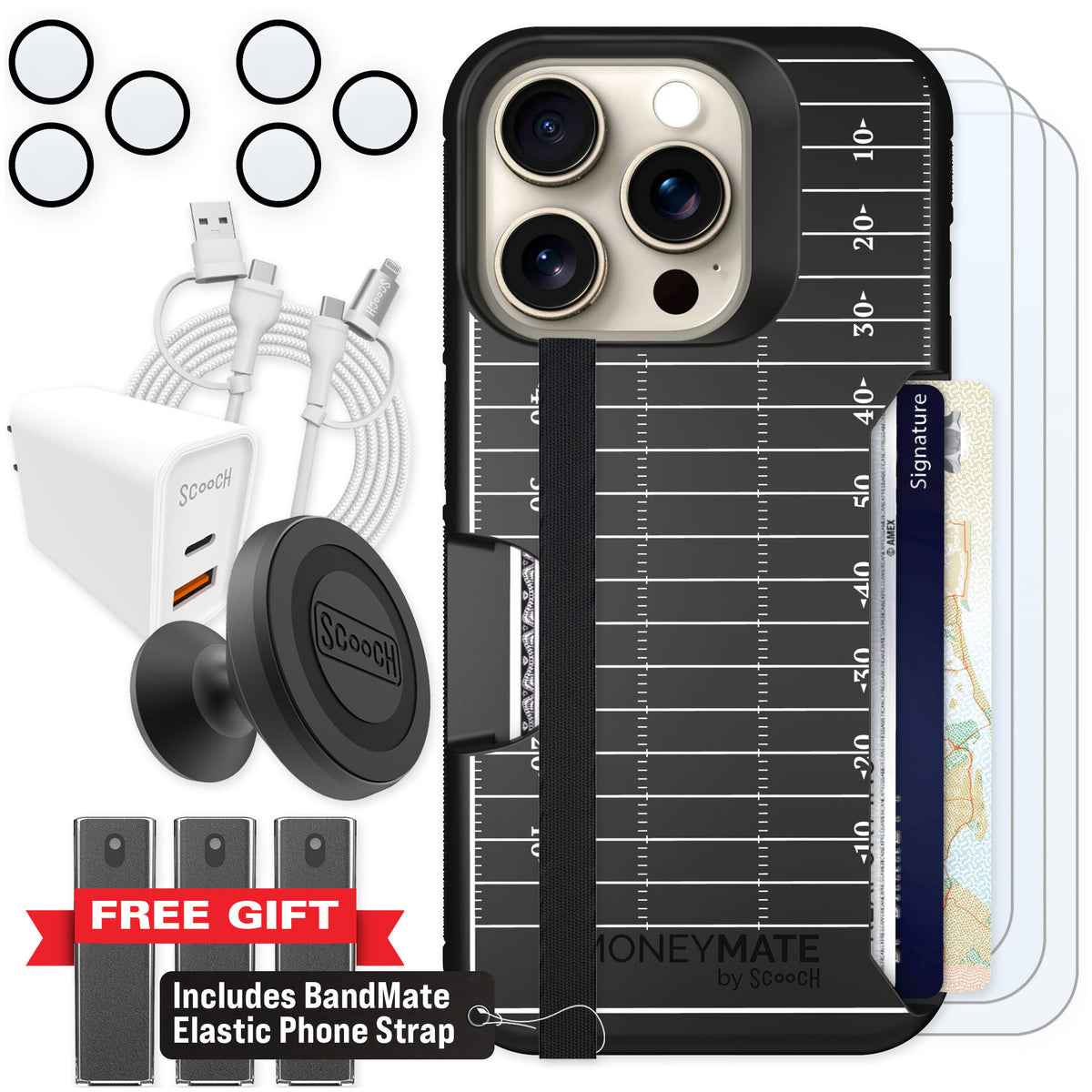 Scooch Moneymate Yard Lines for iPhone 15 Pro — Ultimate Bundle