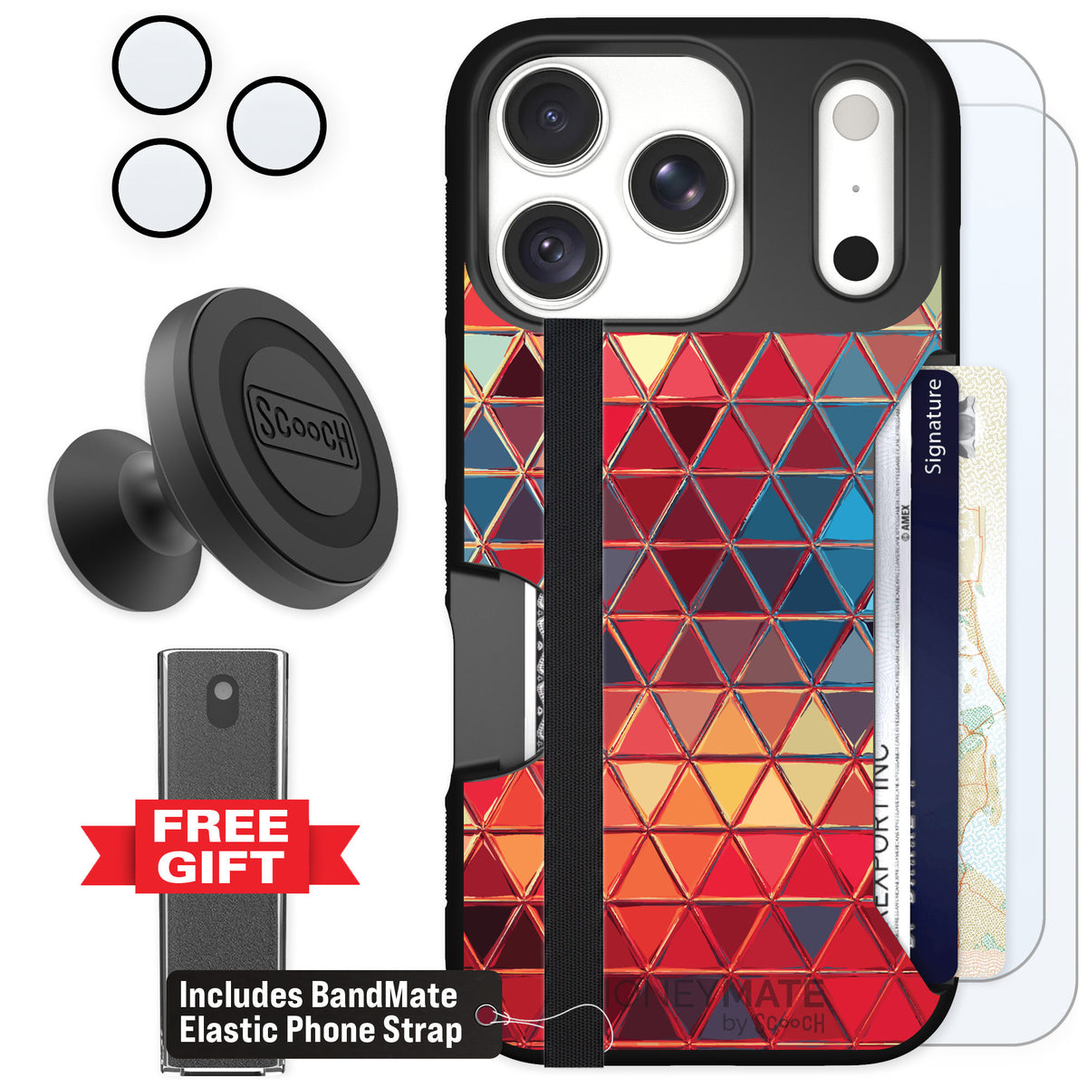 Scooch Moneymate Festive Glass for iPhone 18 Pro — Defender Bundle