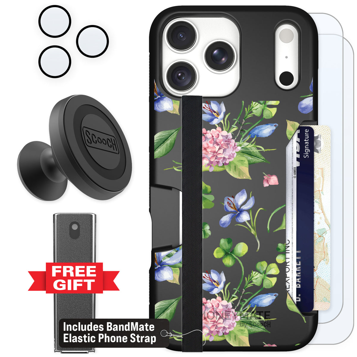 Scooch Moneymate Lucky Hydrangea for iPhone 18 Pro Max — Defender Bundle