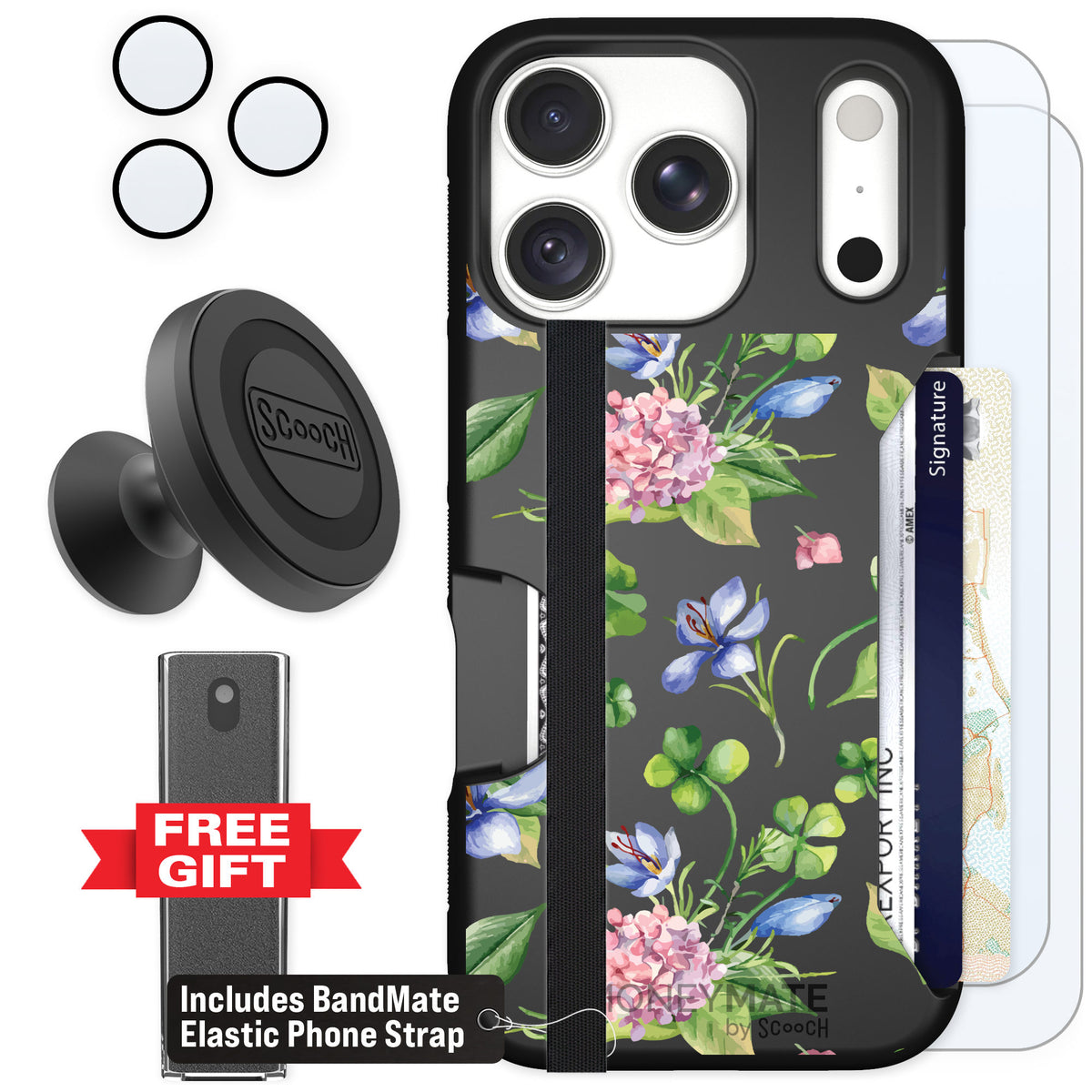 Scooch Moneymate Lucky Hydrangea for iPhone 18 Pro — Defender Bundle