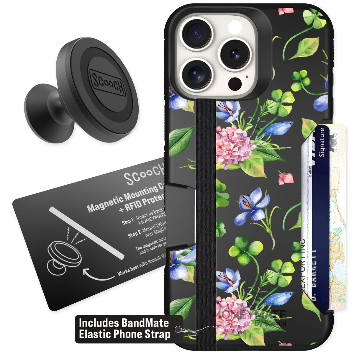Scooch Moneymate Lucky Hydrangea for iPhone 16 Pro Max — Starter Bundle