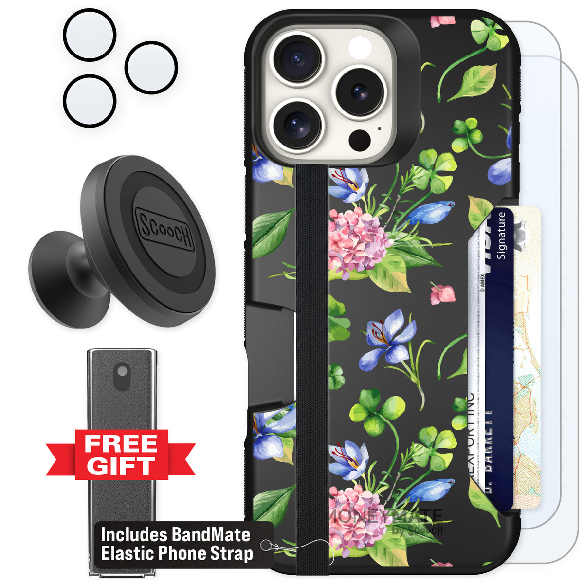 Scooch Moneymate Lucky Hydrangea for iPhone 16 Pro Max — Defender Bundle