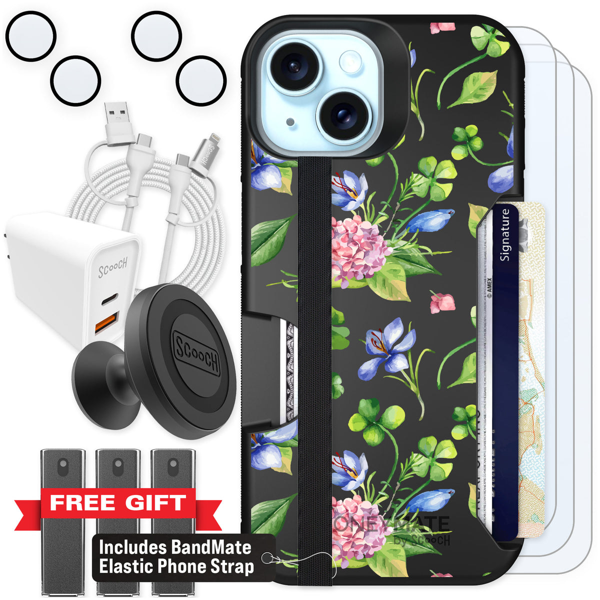 Scooch Moneymate Lucky Hydrangea for iPhone 15 — Ultimate Bundle