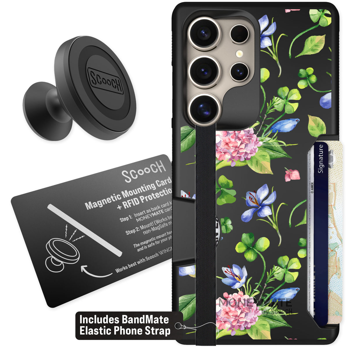 Scooch Moneymate Lucky Hydrangea for Galaxy S25 Ultra — Starter Bundle