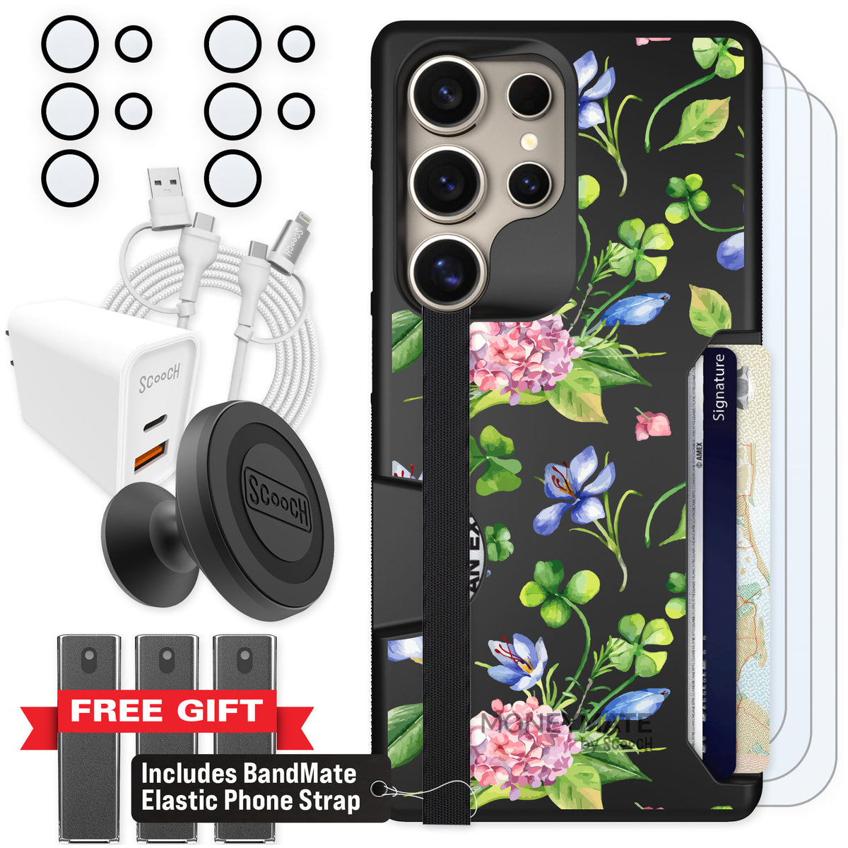 Scooch Moneymate Lucky Hydrangea for Galaxy S25 Ultra — Ultimate Bundle