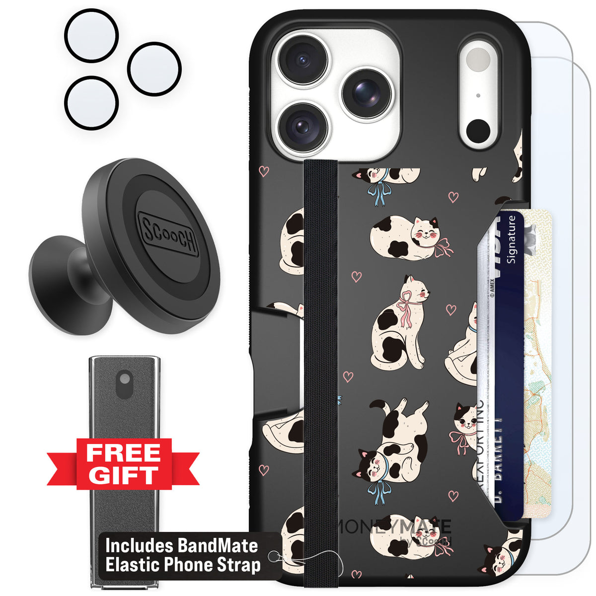 Scooch Moneymate Bow Kitties for iPhone 18 Pro Max — Defender Bundle
