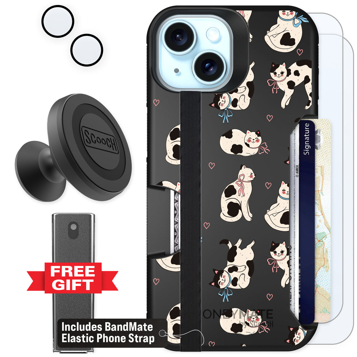 Scooch Moneymate Bow Kitties for iPhone 15 — Defender Bundle