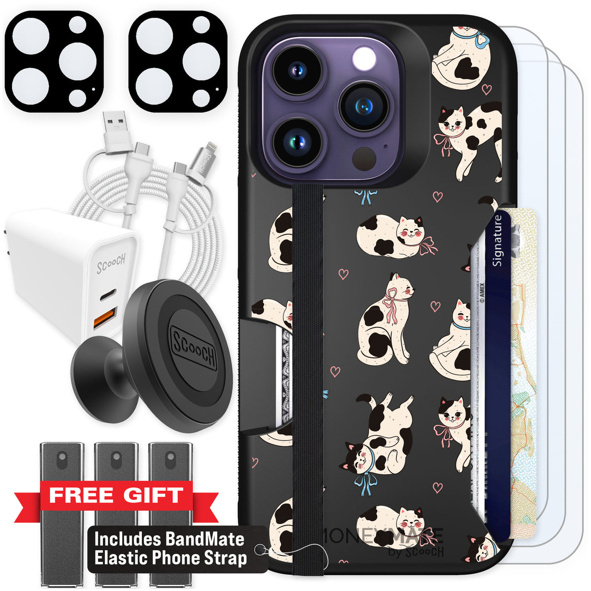 Scooch Moneymate Bow Kitties for iPhone 14 Pro — Ultimate Bundle