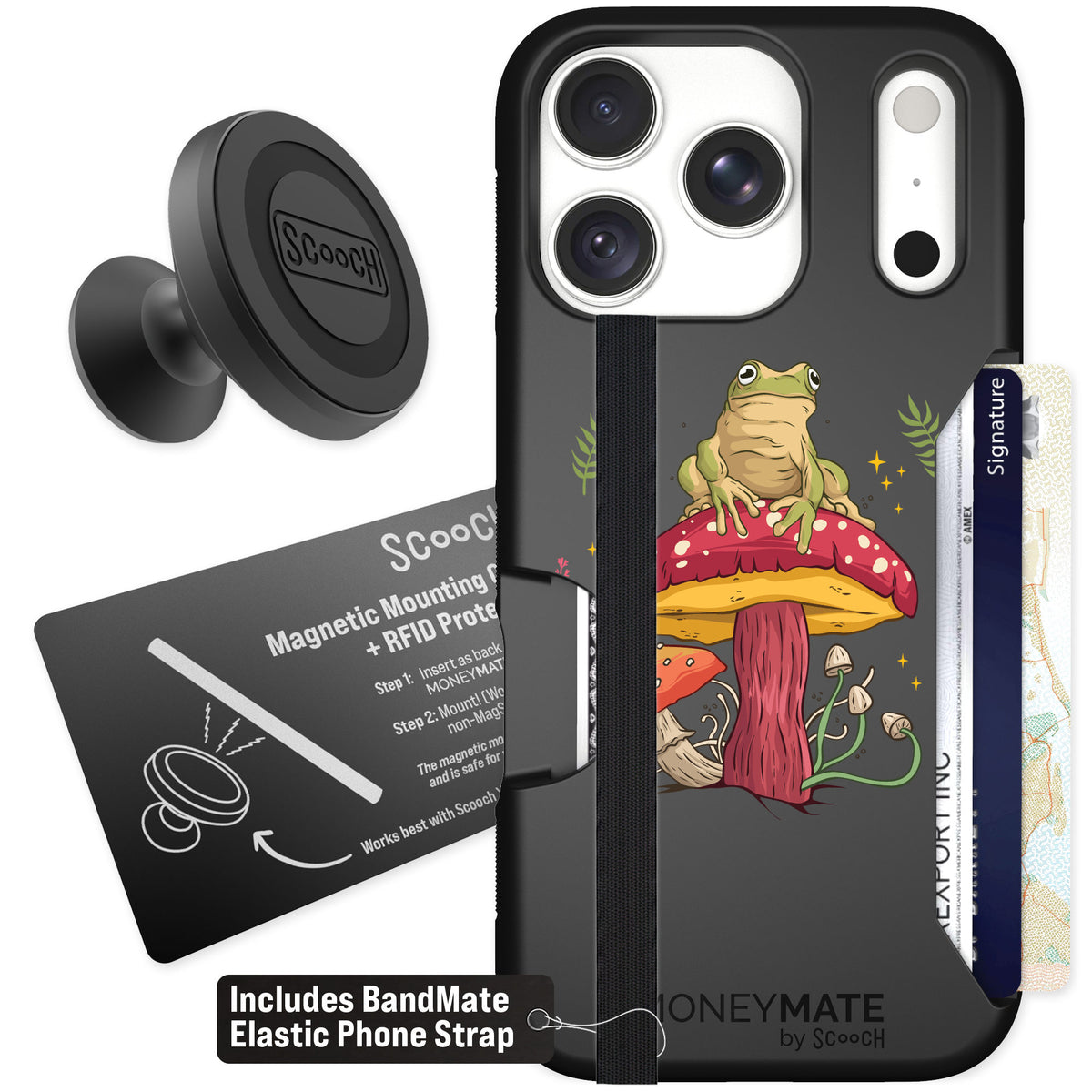 Scooch Moneymate Toadstool Frog for iPhone 18 Pro — Starter Bundle