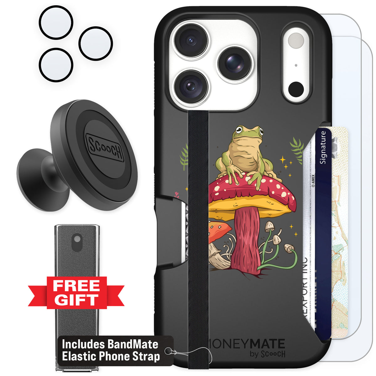 Scooch Moneymate Toadstool Frog for iPhone 18 Pro — Defender Bundle
