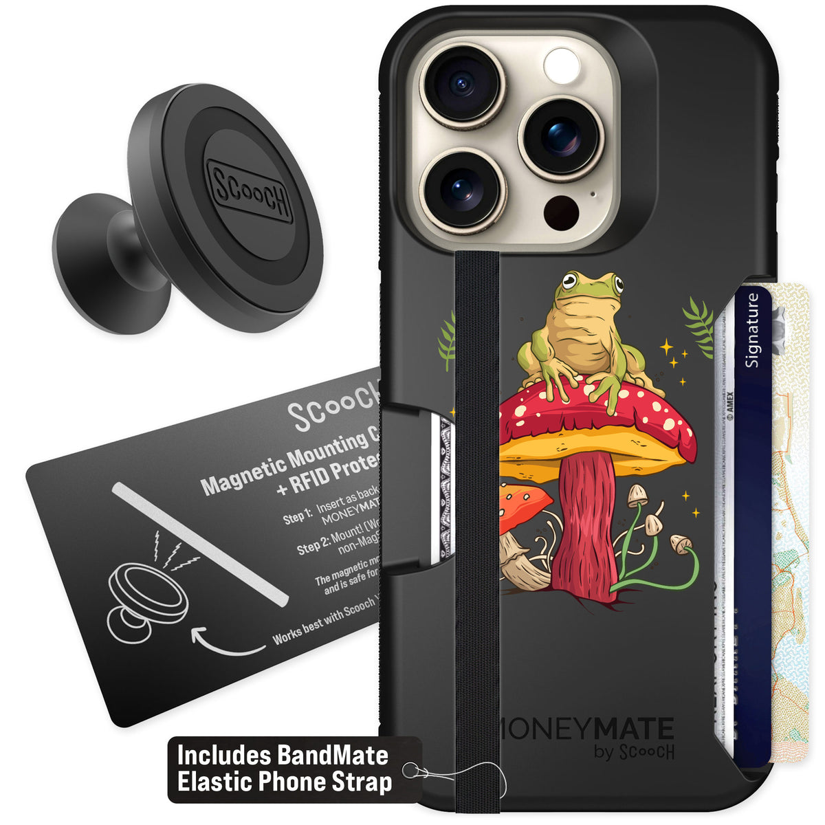 Scooch Moneymate Toadstool Frog for iPhone 15 Pro — Starter Bundle