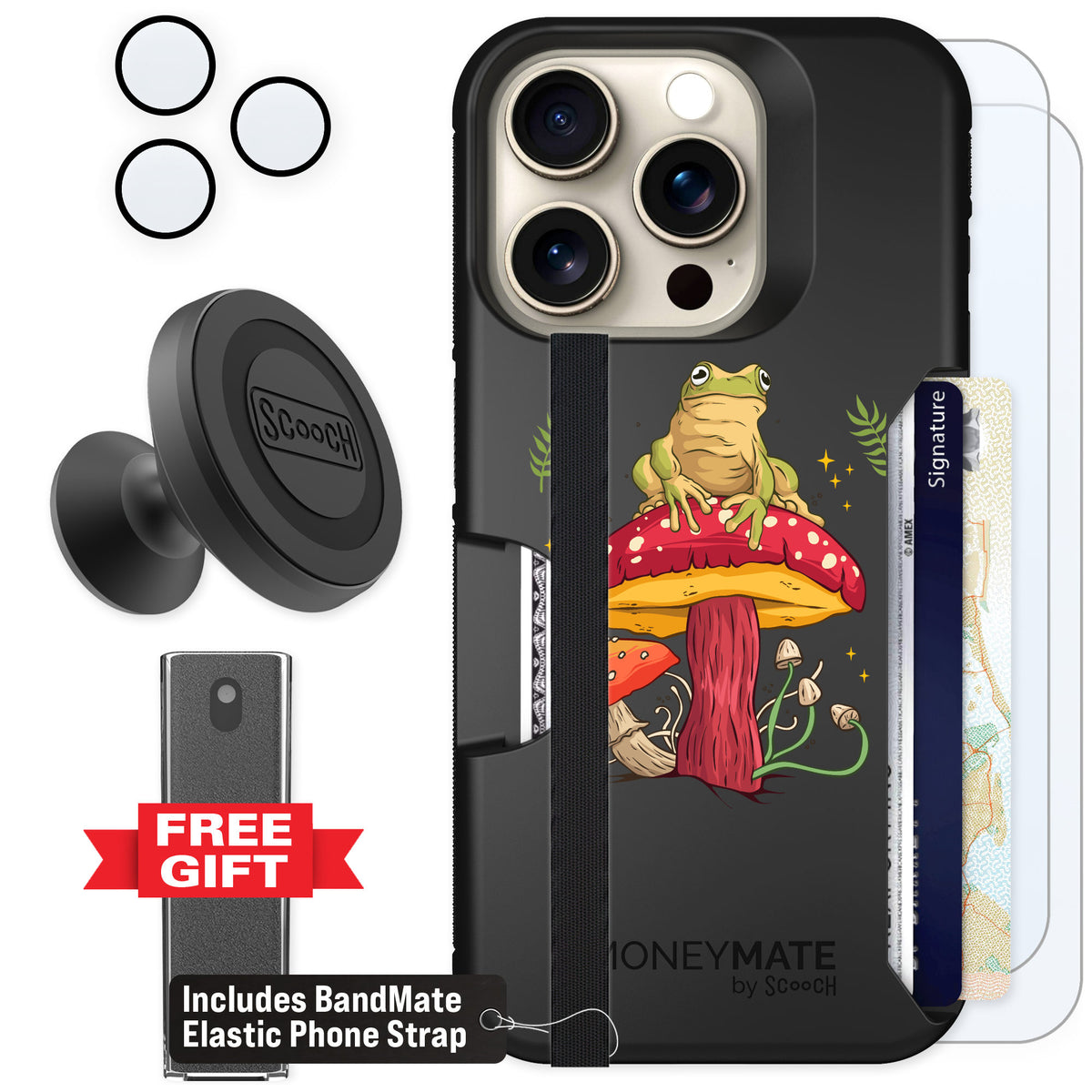 Scooch Moneymate Toadstool Frog for iPhone 15 Pro — Defender Bundle