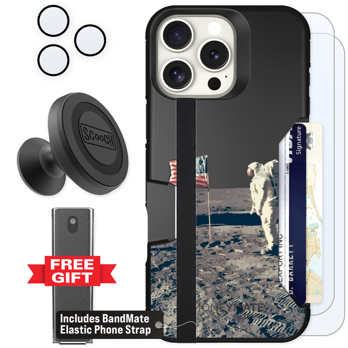 Scooch Moneymate Lunar Landing for iPhone 16 Pro Max — Defender Bundle