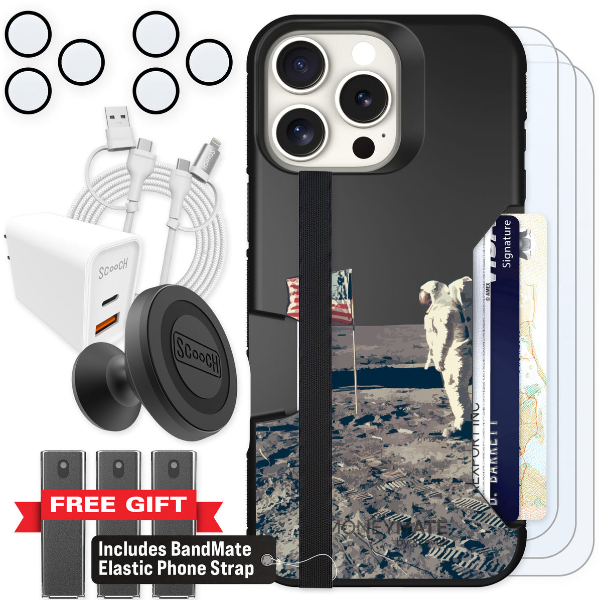 Scooch Moneymate Lunar Landing for iPhone 16 Pro Max — Ultimate Bundle