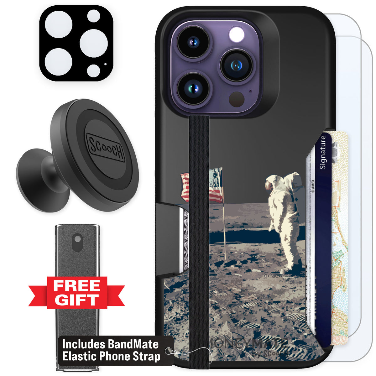 Scooch Moneymate Lunar Landing for iPhone 14 Pro — Defender Bundle