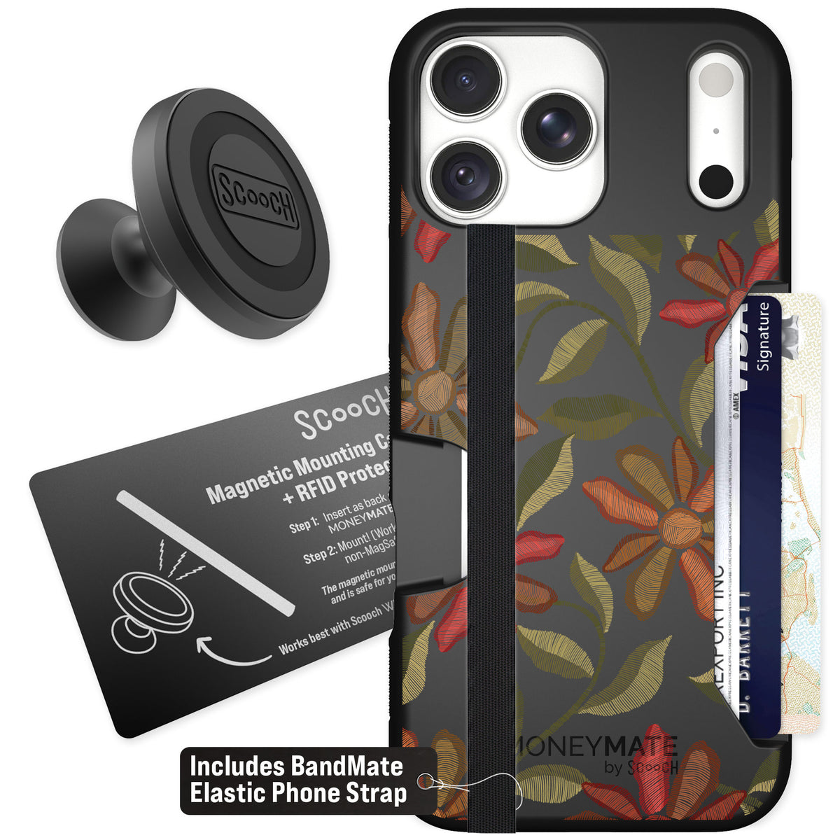 Scooch Moneymate Floral Tapestry for iPhone 18 Pro Max — Starter Bundle
