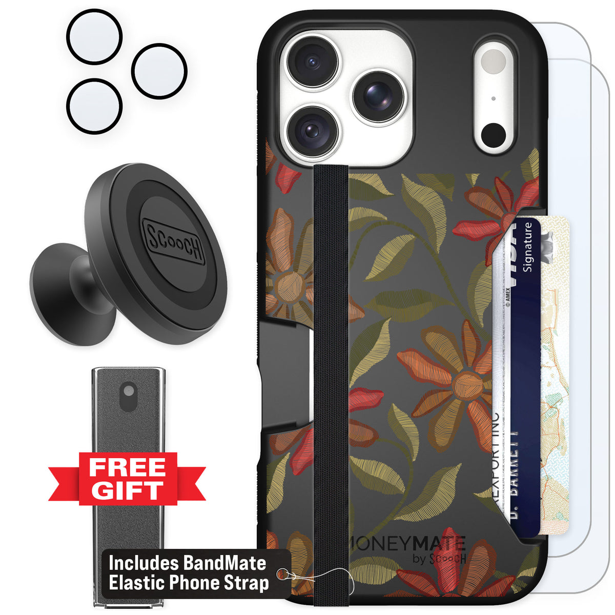 Scooch Moneymate Floral Tapestry for iPhone 18 Pro Max — Defender Bundle