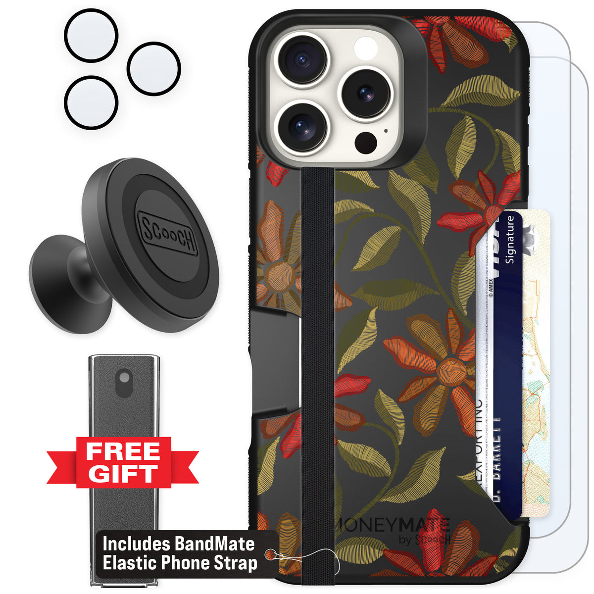 Scooch Moneymate Floral Tapestry for iPhone 16 Pro Max — Defender Bundle