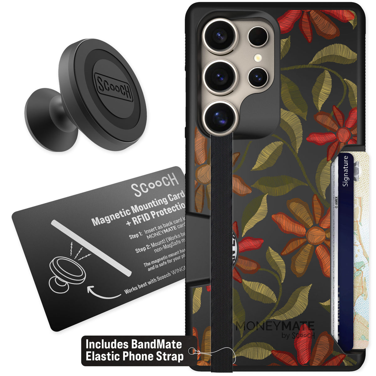 Scooch Moneymate Floral Tapestry for Galaxy S25 Ultra — Starter Bundle