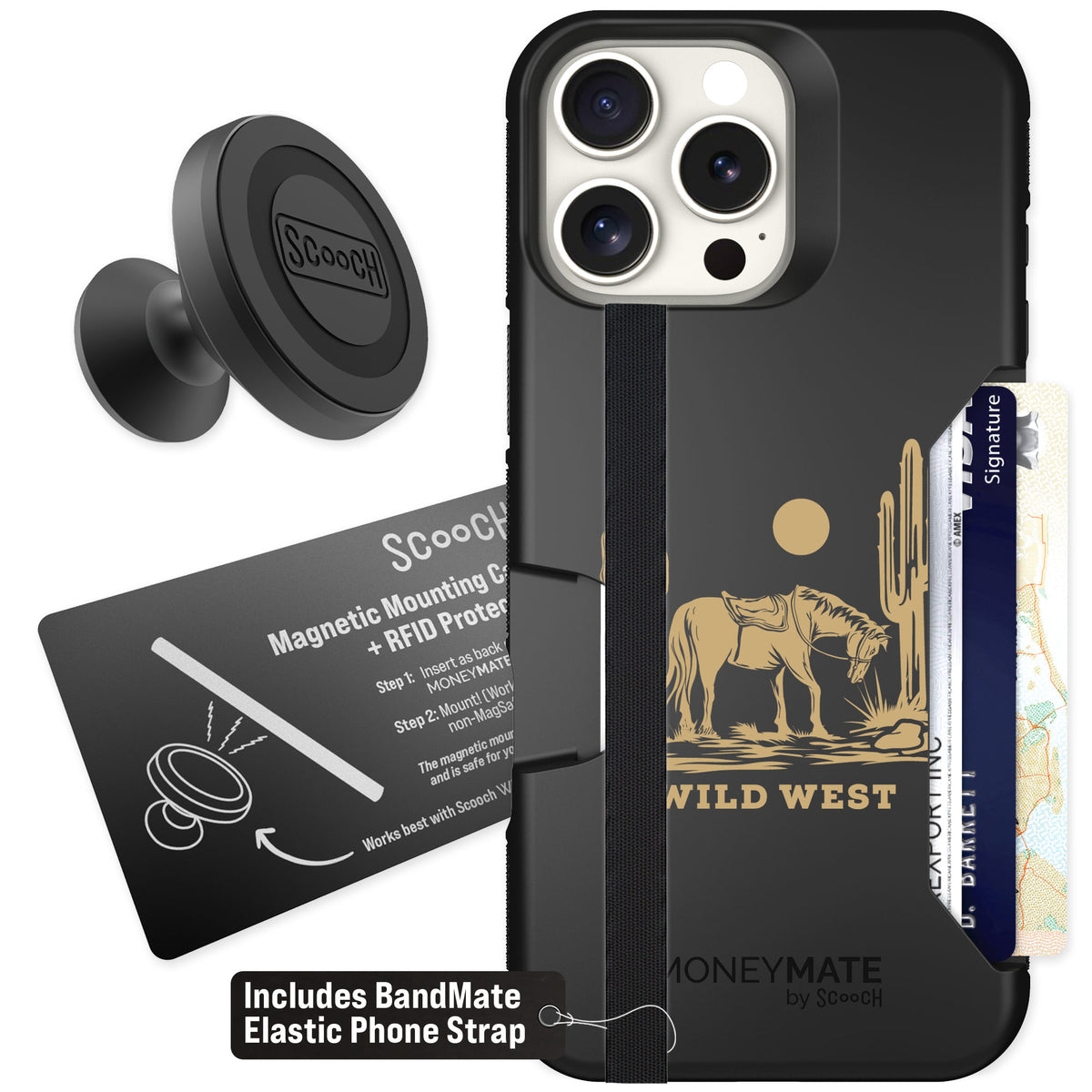 Scooch Moneymate Wild West for iPhone 16 Pro Max — Starter Bundle