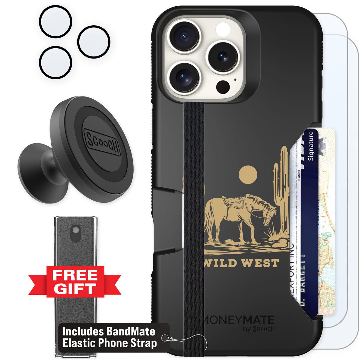 Scooch Moneymate Wild West for iPhone 16 Pro Max — Defender Bundle