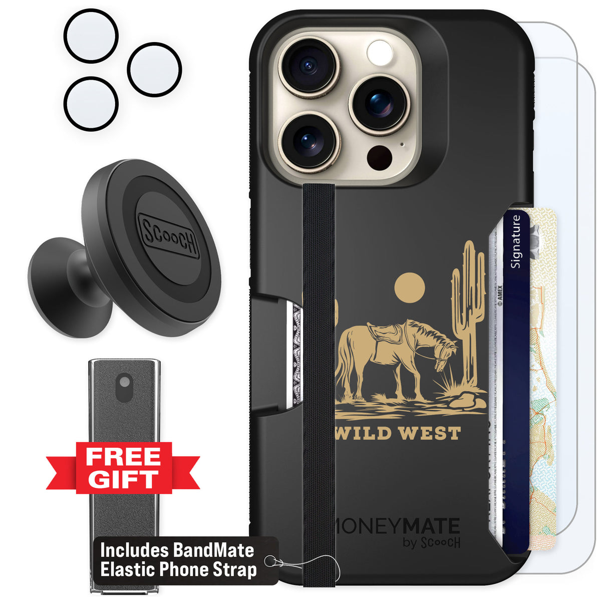 Scooch Moneymate Wild West for iPhone 15 Pro — Defender Bundle
