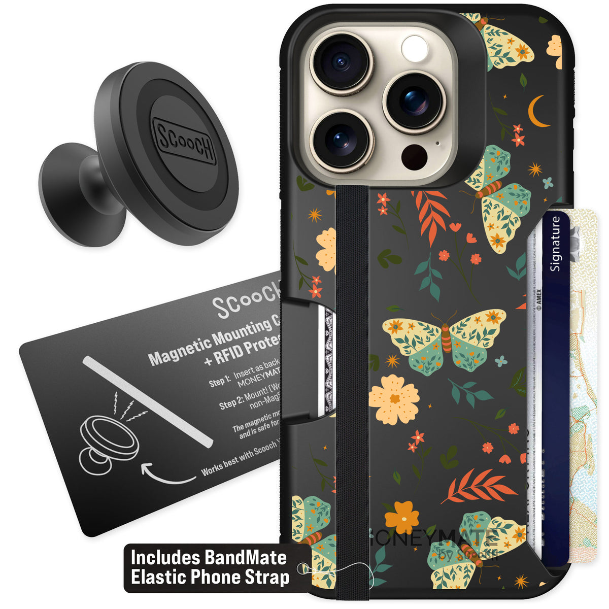 Scooch Moneymate Boho Nights for iPhone 15 Pro — Starter Bundle