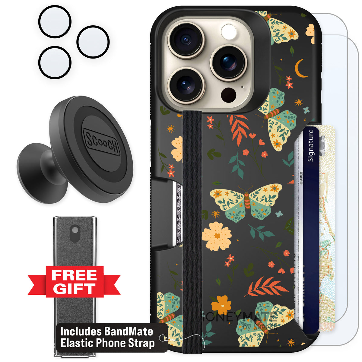 Scooch Moneymate Boho Nights for iPhone 15 Pro — Defender Bundle
