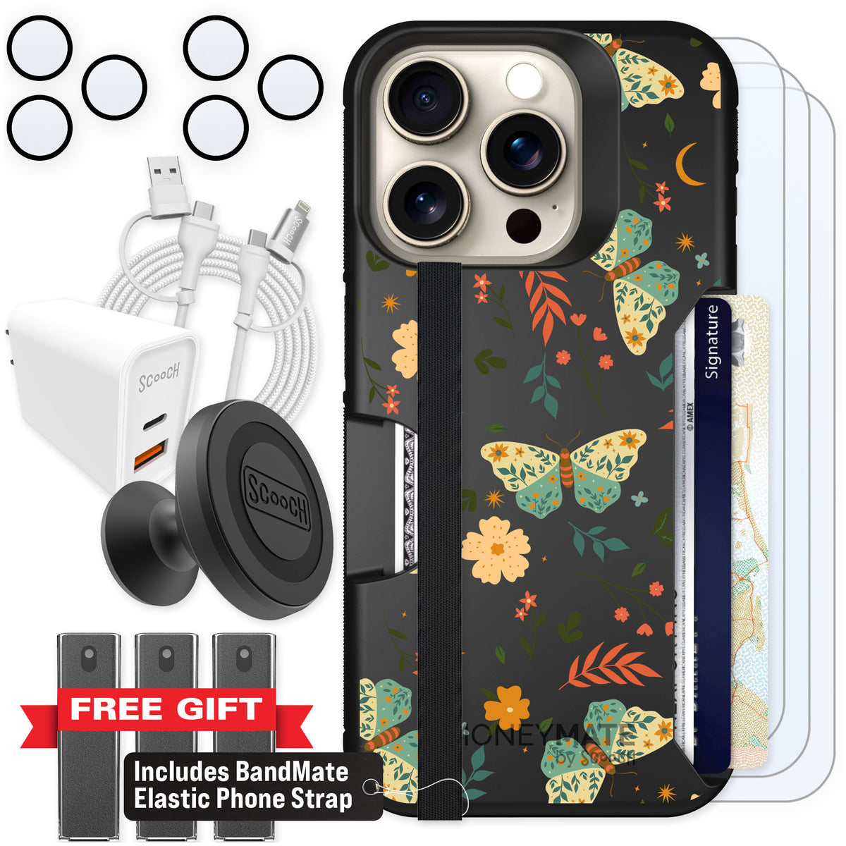 Scooch Moneymate Boho Nights for iPhone 15 Pro — Ultimate Bundle
