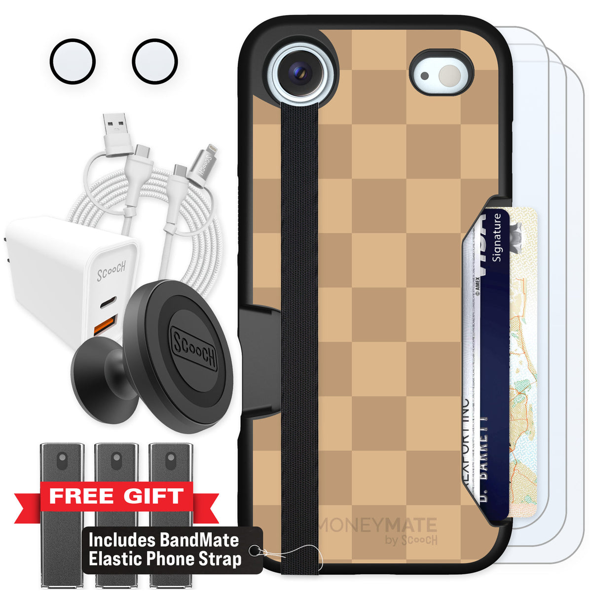 Scooch Moneymate Checkered Beige for iPhone Air — Ultimate Bundle
