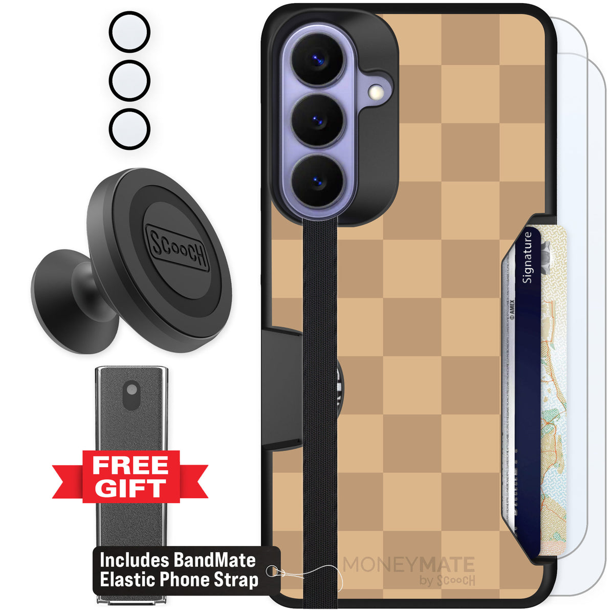 Scooch Moneymate Checkered Beige for Galaxy S26+ — Defender Bundle