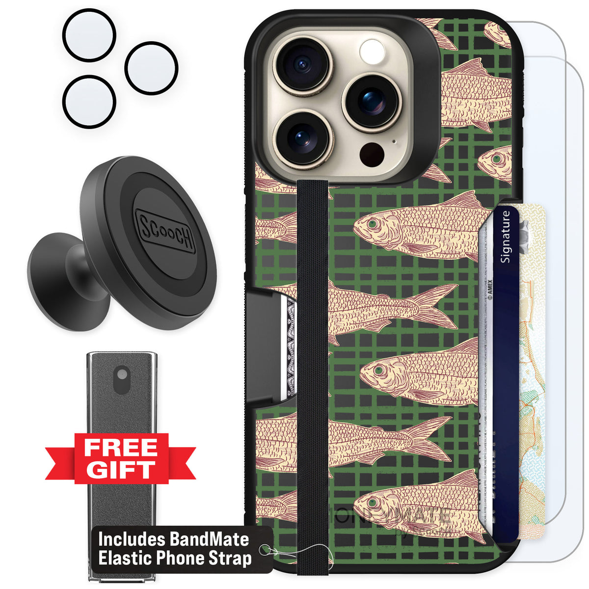 Scooch Moneymate Fresh Catch for iPhone 15 Pro — Defender Bundle