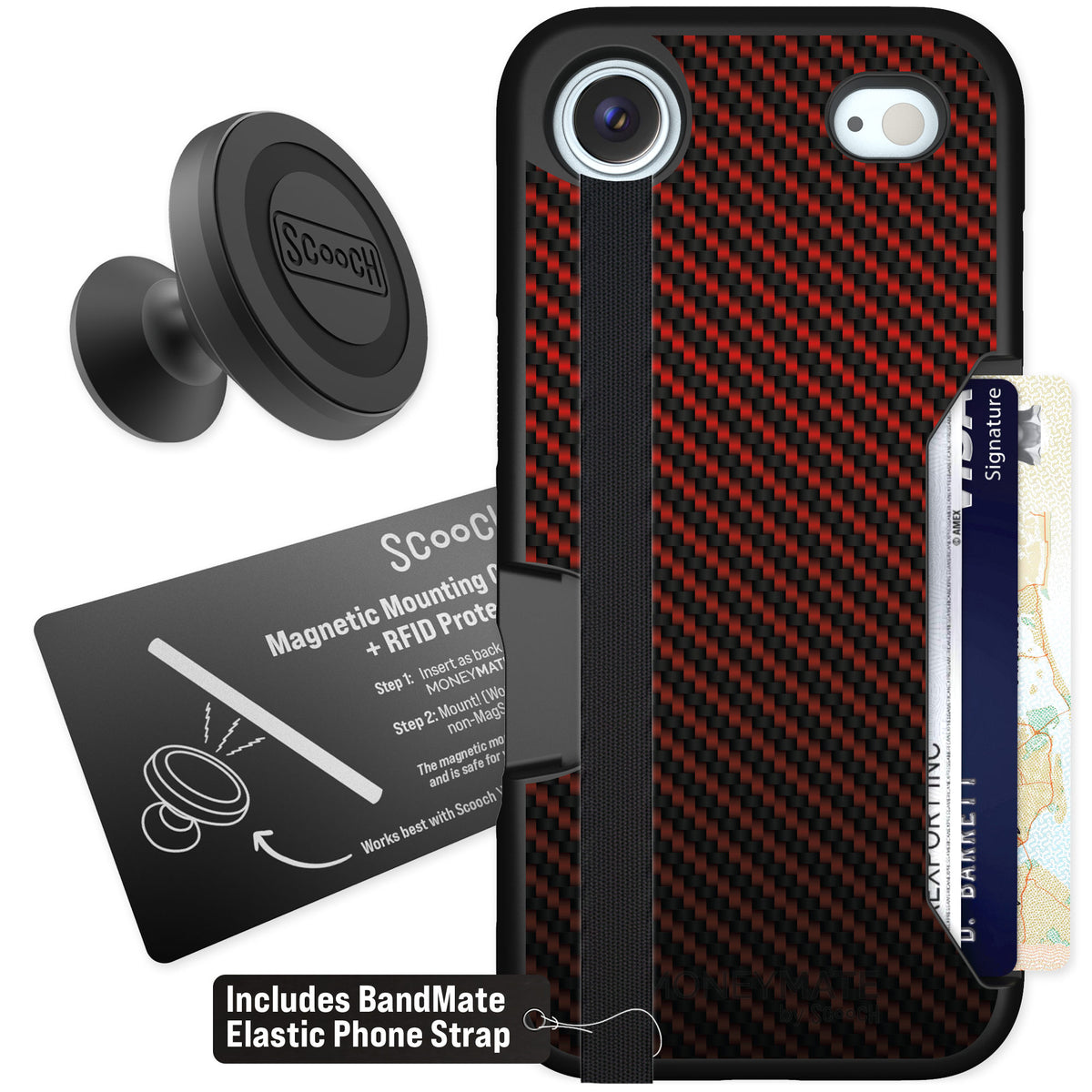 Scooch Moneymate Red Carbon Fiber for iPhone Air — Starter Bundle