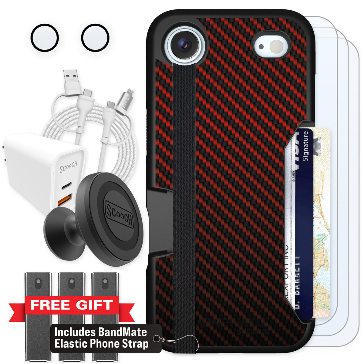 Scooch Moneymate Red Carbon Fiber for iPhone Air — Ultimate Bundle