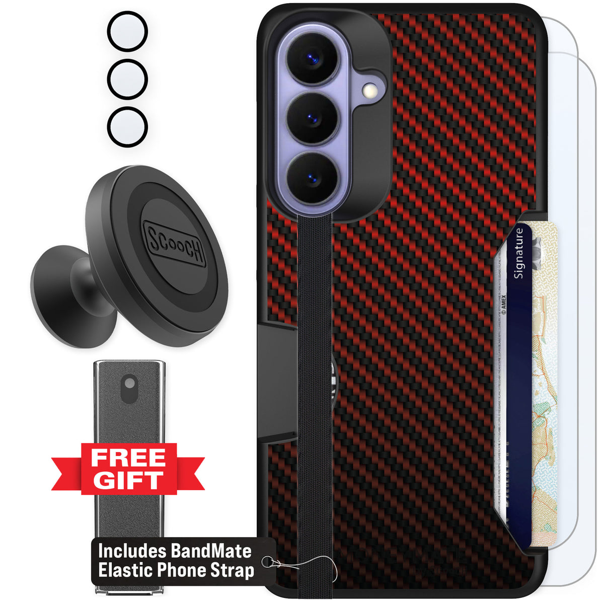 Scooch Moneymate Red Carbon Fiber for Galaxy S26+ — Defender Bundle