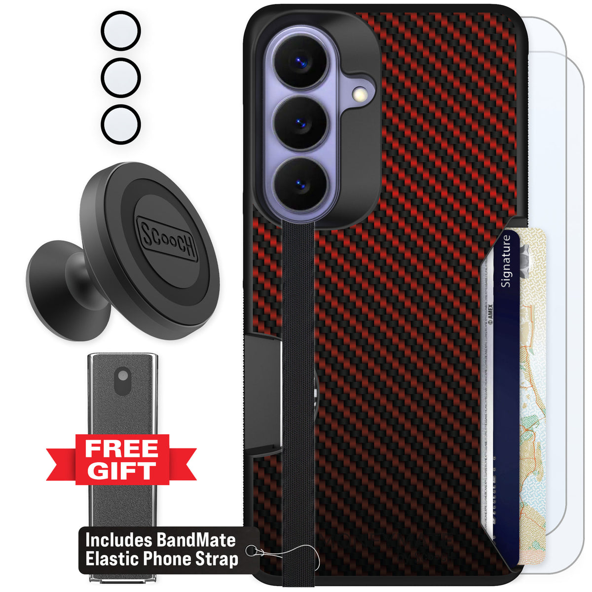 Scooch Moneymate Red Carbon Fiber for Galaxy S26 — Defender Bundle