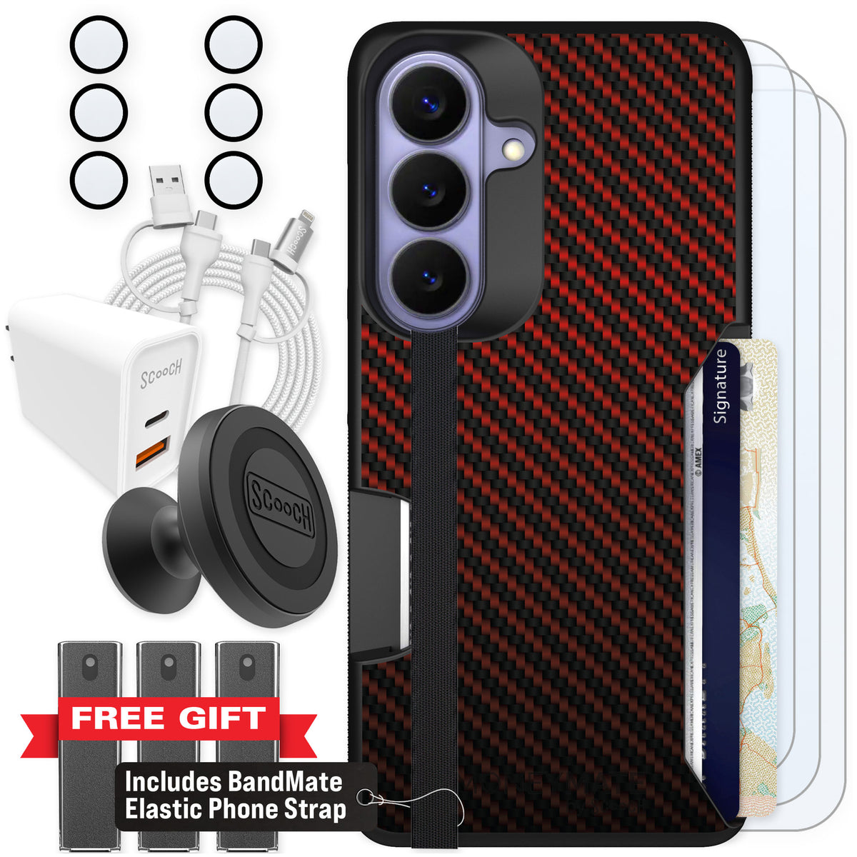 Scooch Moneymate Red Carbon Fiber for Galaxy S26 — Ultimate Bundle