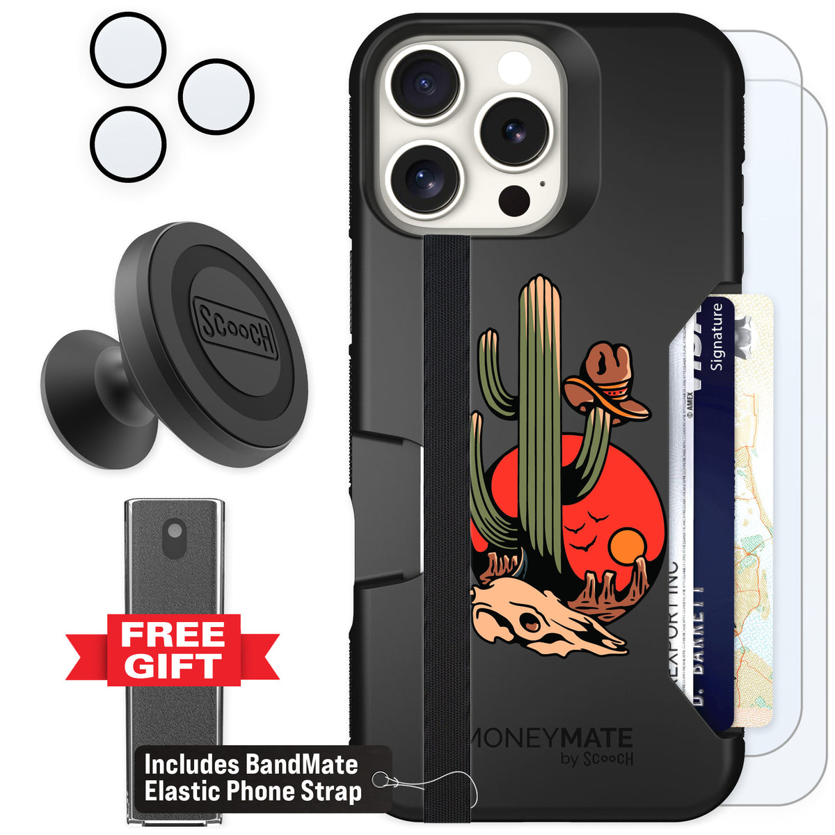 Scooch Moneymate Cactus Flash for iPhone 16 Pro Max — Defender Bundle