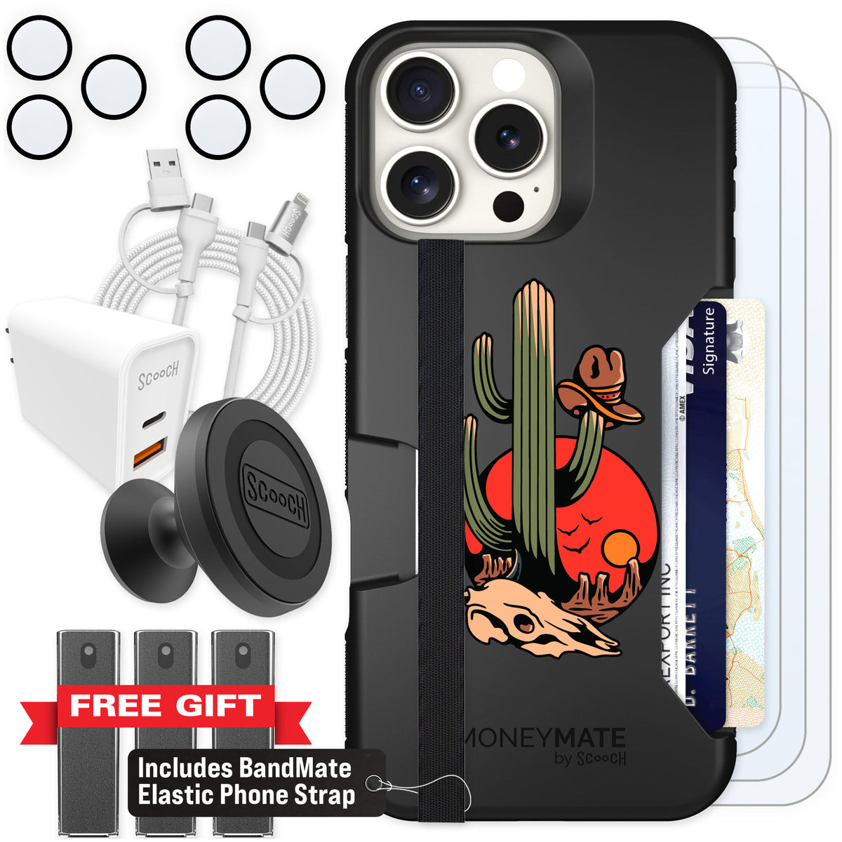 Scooch Moneymate Cactus Flash for iPhone 16 Pro Max — Ultimate Bundle