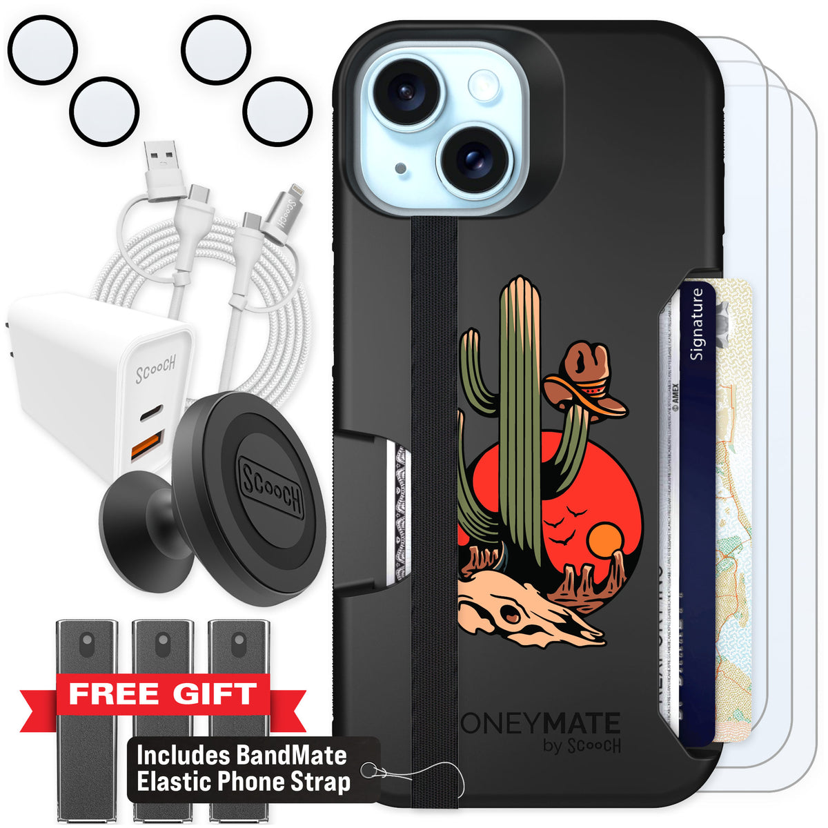 Scooch Moneymate Cactus Flash for iPhone 15 — Ultimate Bundle