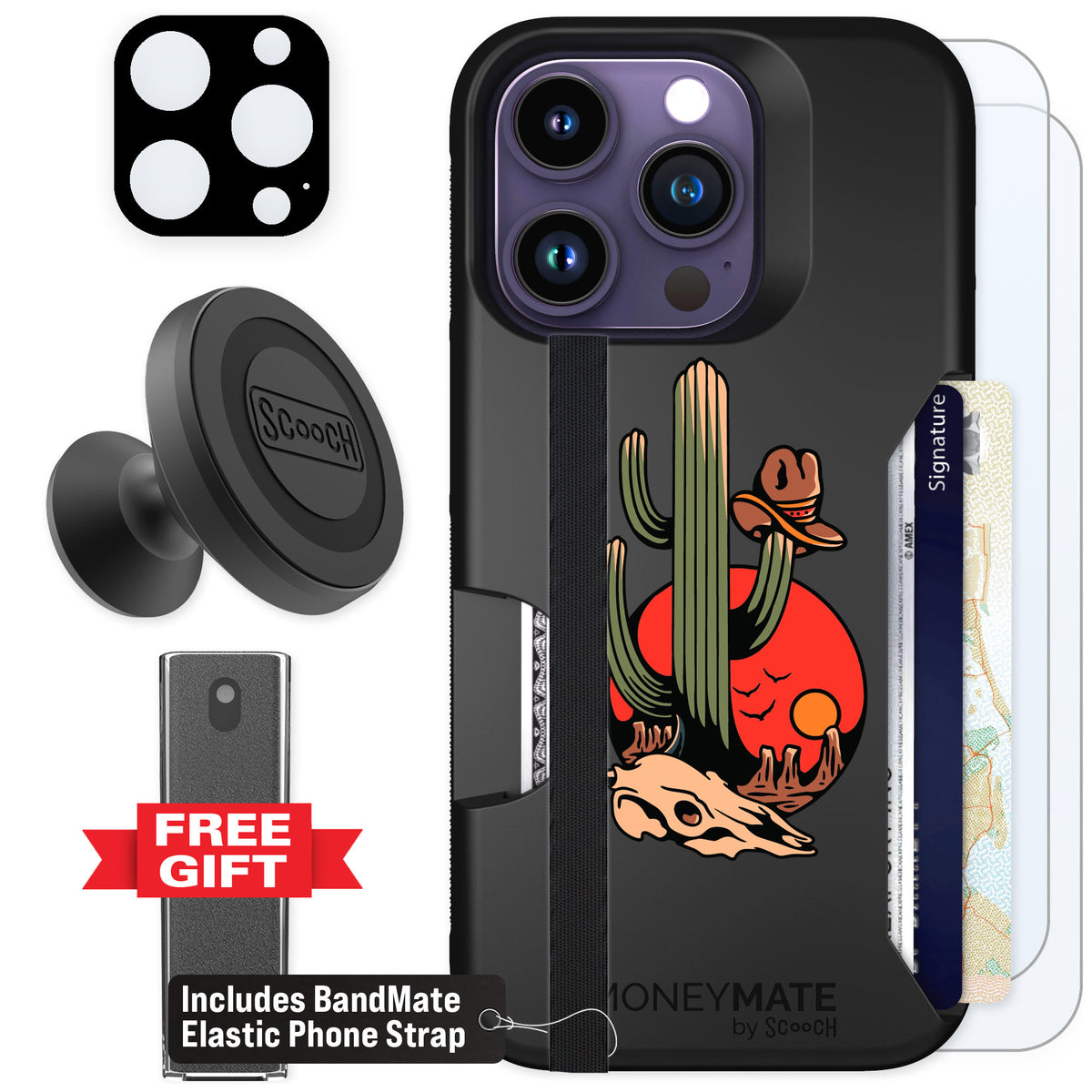 Scooch Moneymate Cactus Flash for iPhone 14 Pro — Defender Bundle