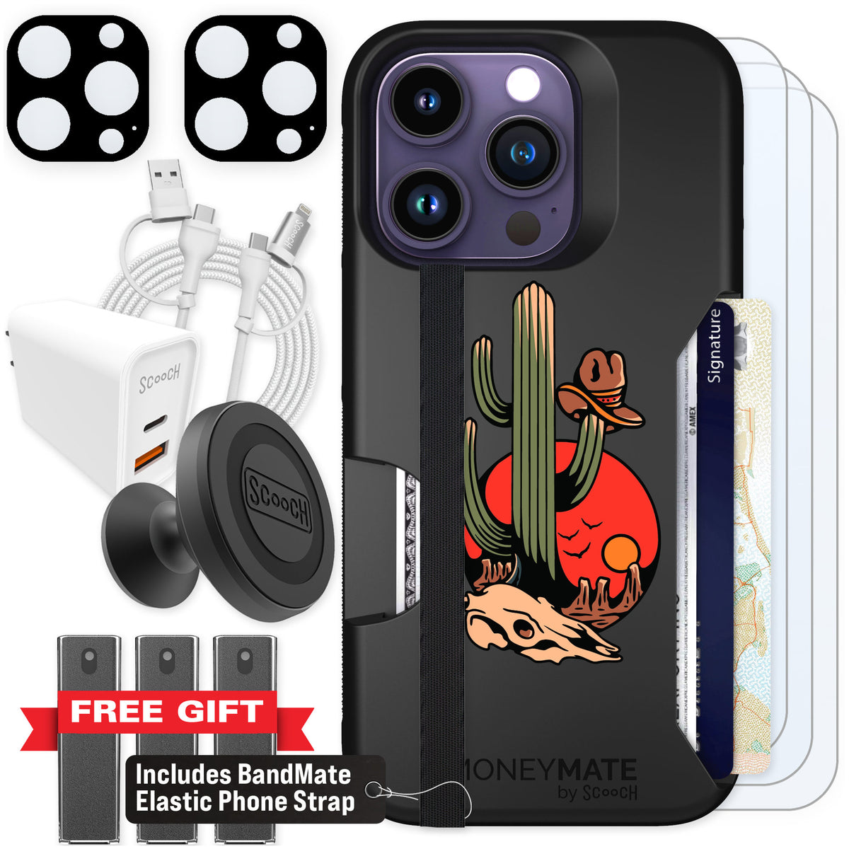 Scooch Moneymate Cactus Flash for iPhone 14 Pro — Ultimate Bundle