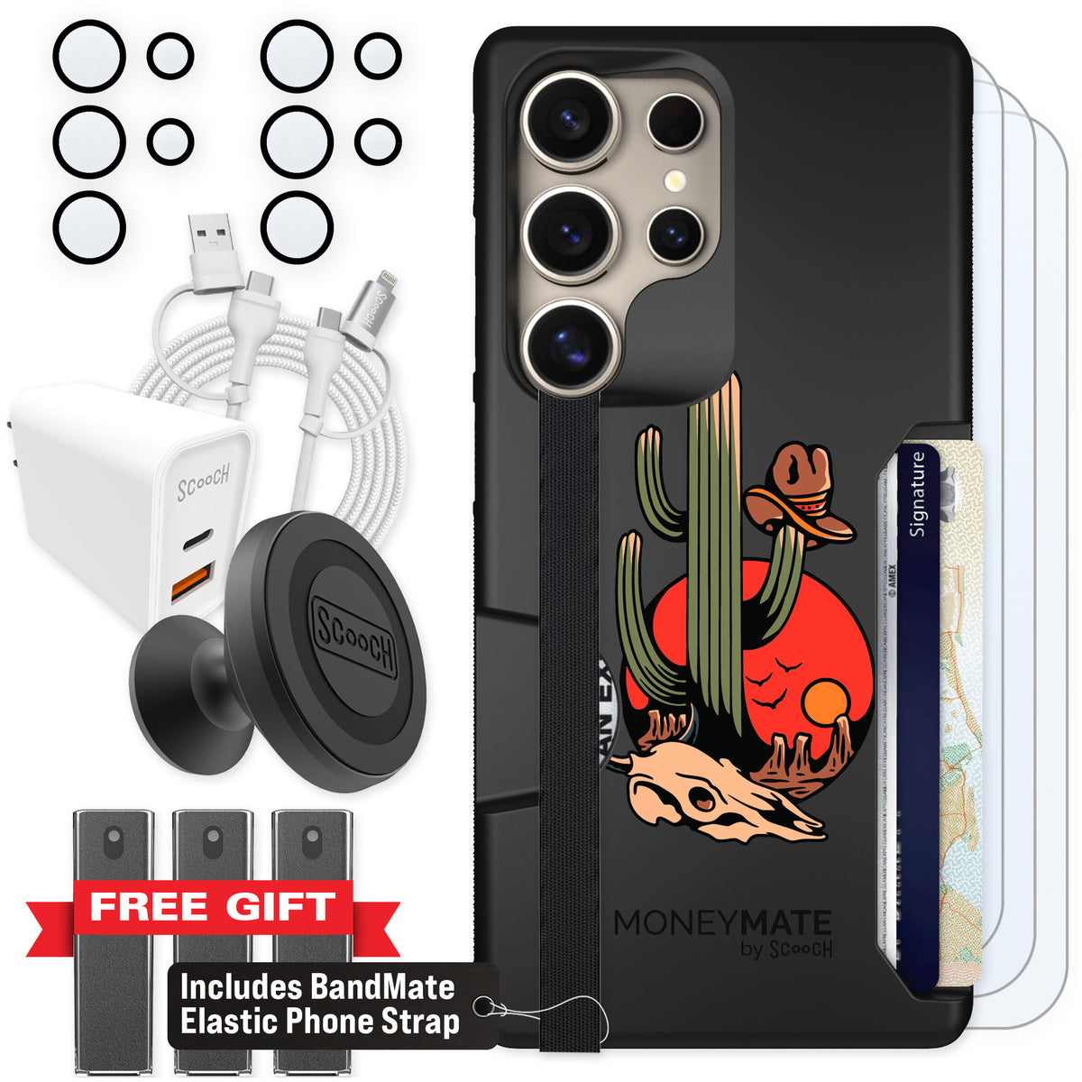 Scooch Moneymate Cactus Flash for Galaxy S25 Ultra — Ultimate Bundle