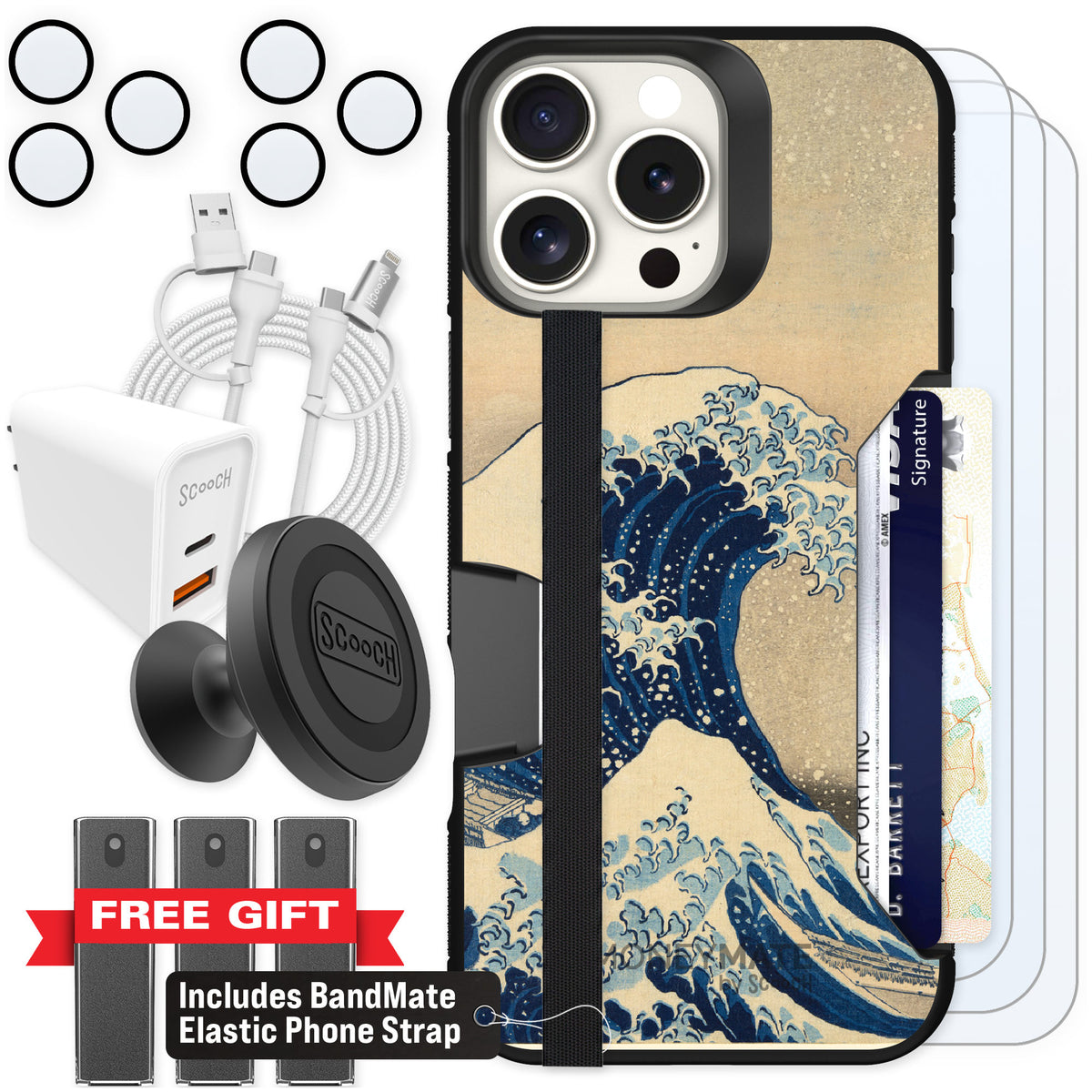 Scooch Moneymate Great Wave for iPhone 16 Pro Max — Ultimate Bundle