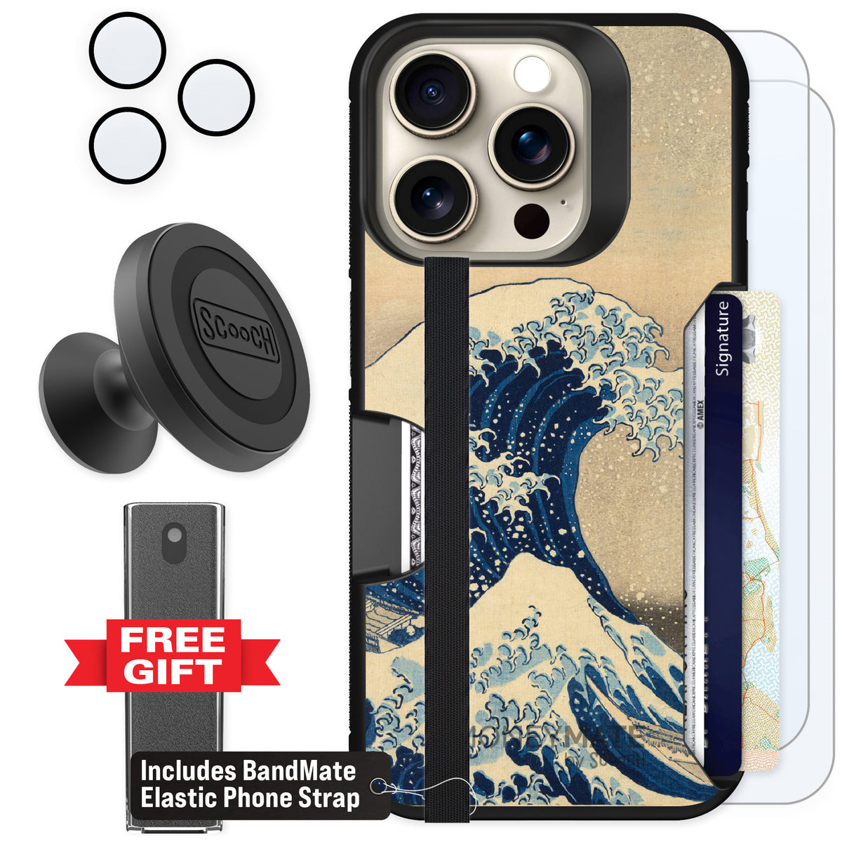 Scooch Moneymate Great Wave for iPhone 15 Pro — Defender Bundle