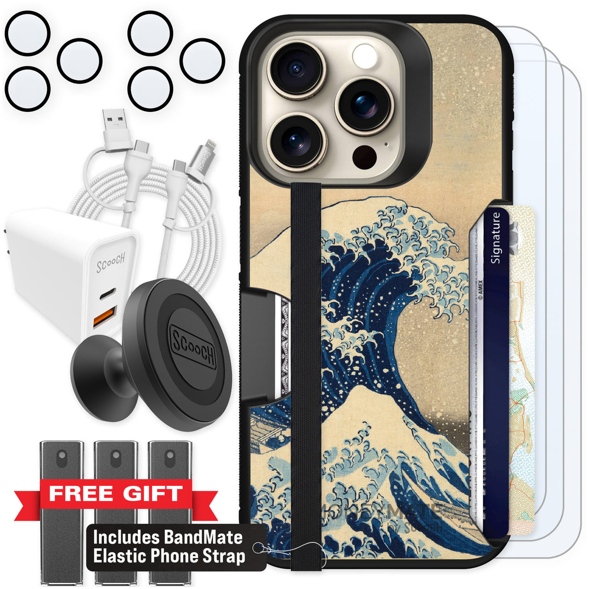 Scooch Moneymate Great Wave for iPhone 15 Pro — Ultimate Bundle